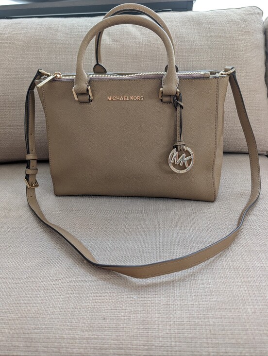 MICHAEL Michael Kors Handbags - MICHAEL Michael Kors Sutton Medium Satchel - Taupe Saffiano Leather
